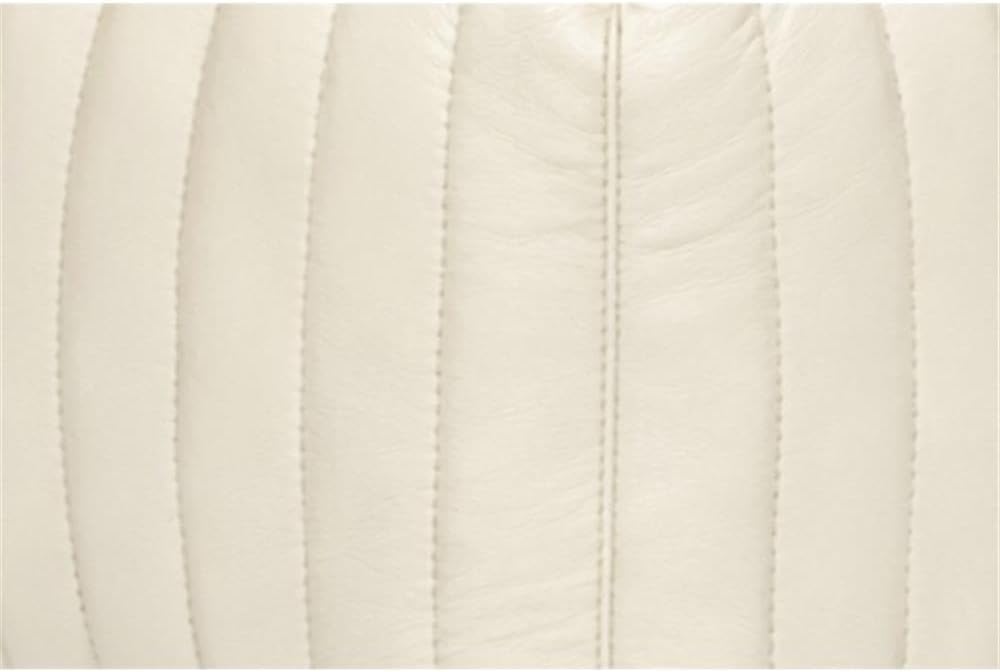 Pemberly Row Contemporary Square Pouf, Genuine Leather Upholstery, Ivory Finish, Foam-Filled Body, Vertical Channel Stitching, Mid-Century Accent Furniture for Living Room or Extra Seating