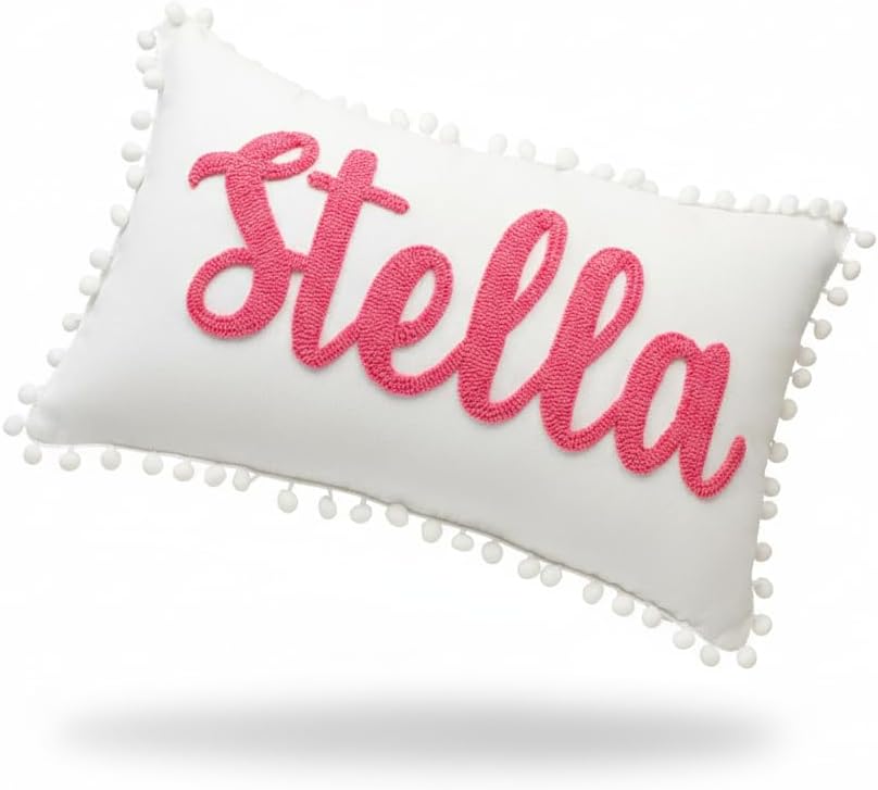 mia'spillow lab Personalized Embroidered Name Pillow for Toddler or Baby – Handmade Monogram Cushion – Custom Nursery Gift for Birthday or Baby Shower – Multiple Sizes & Colors Available