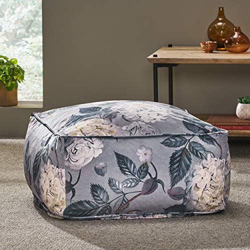 Foamma Pouf Ottoman Natural and Blue, 16"x16"x16" - Square Ottoman Foot Rest for Living Room and Bedroom, Pouf Footstool with Handcrafted Wool Cover, Foot Rest for Couch, Boho Furniture for Home