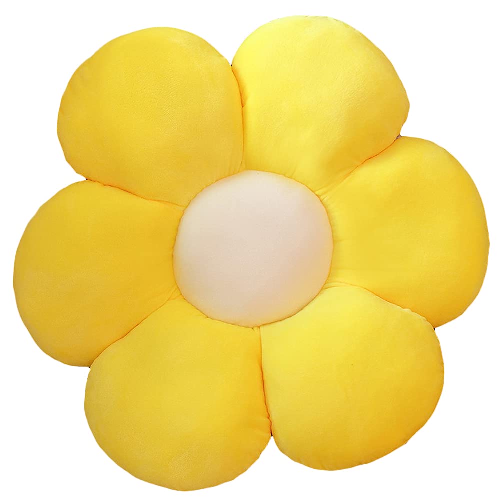 lannery Flower Plush Throw Pillows, Flower Floor Pillow Seating Cushion Toy for Reading, Room, Watching TV (11.8", Yellow-2)