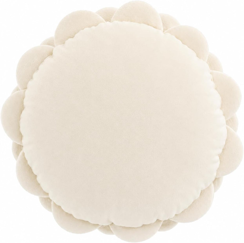 Fennco Styles Eva's Flower Garden Decorative Filled Throw Pillow 13" Round - Floral Accent Pillow for Home, Couch, Bed, Living Room, Holiday and Office Décor (Ivory)