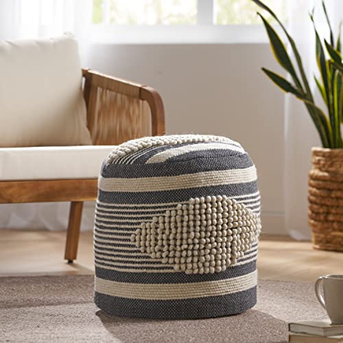 Foamma Pouf Ottoman Natural and Blue, 16"x16"x16" - Square Ottoman Foot Rest for Living Room and Bedroom, Pouf Footstool with Handcrafted Wool Cover, Foot Rest for Couch, Boho Furniture for Home