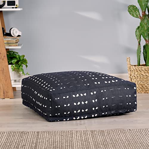 Foamma Pouf Ottoman Natural and Blue, 16"x16"x16" - Square Ottoman Foot Rest for Living Room and Bedroom, Pouf Footstool with Handcrafted Wool Cover, Foot Rest for Couch, Boho Furniture for Home