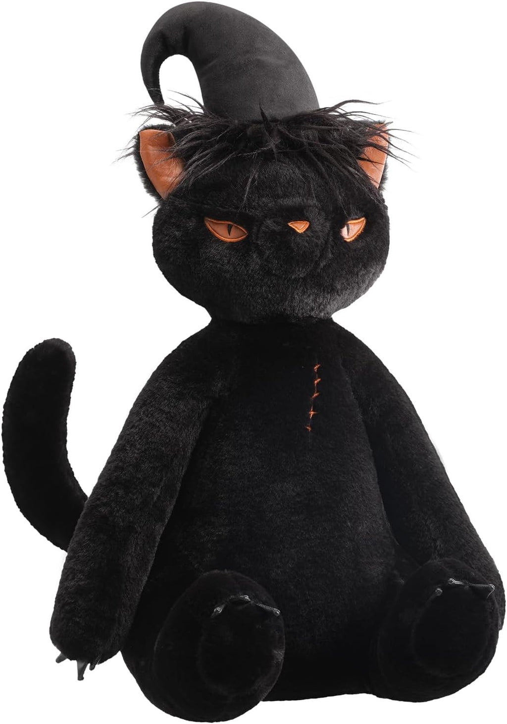 Phantoscope Happy Halloween Shaped Throw Pillow, Black Cat Shaped Pillow with Wizard Hat, Soft Faux Rabbit Fur Halloween Decorative Cushion for Couch, Black Wizard Cat 19.5 x 11 in