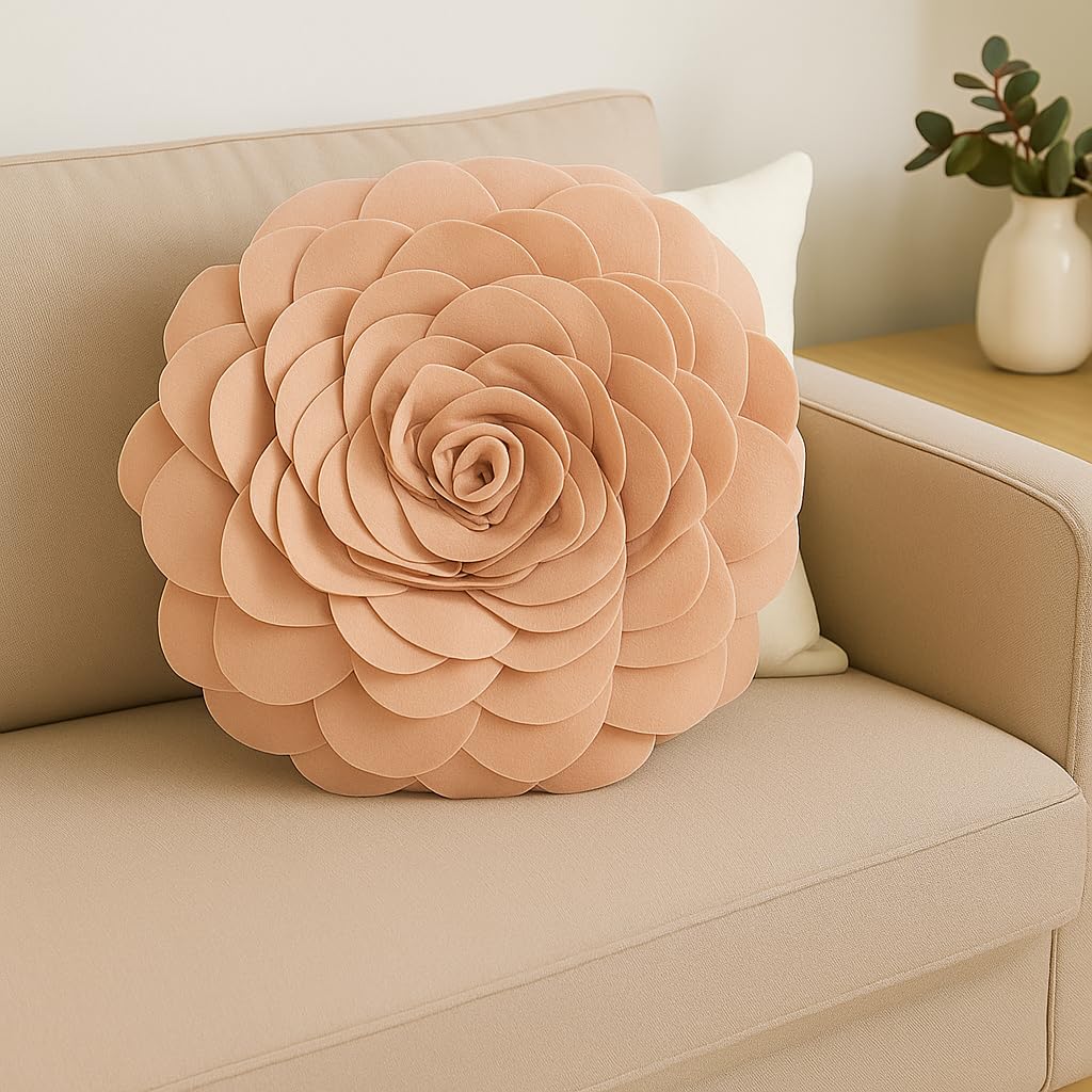 Fennco Styles Eva's Flower Garden Decorative Filled Throw Pillow 13" Round - Floral Accent Pillow for Home, Couch, Bed, Living Room, Holiday and Office Décor (Ivory)