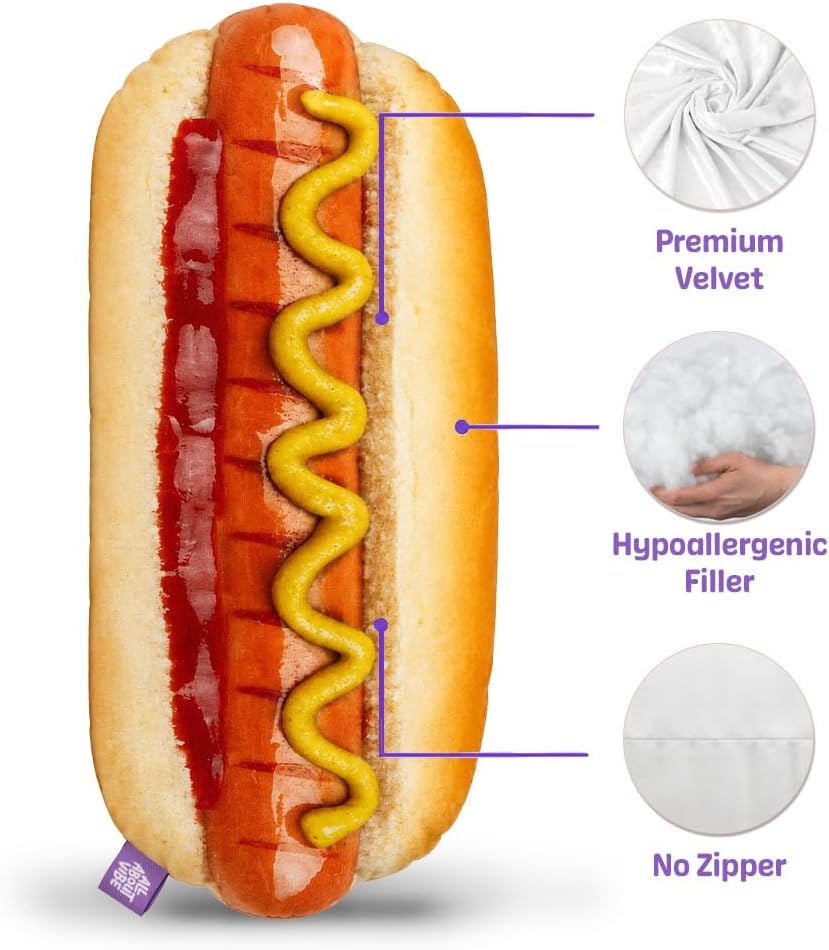All About Vibe Hot Dog Pillow, Realistic 3D Novelty Throw Pillow
