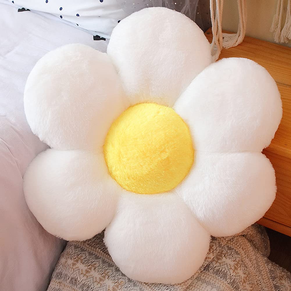lannery Flower Plush Throw Pillows, Flower Floor Pillow Seating Cushion Toy for Reading, Room, Watching TV (11.8", Yellow-2)