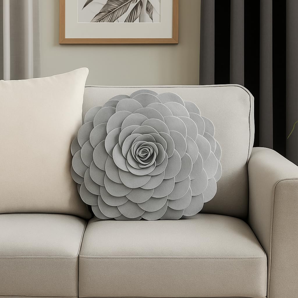 Fennco Styles Eva's Flower Garden Decorative Filled Throw Pillow 13" Round - Floral Accent Pillow for Home, Couch, Bed, Living Room, Holiday and Office Décor (Ivory)