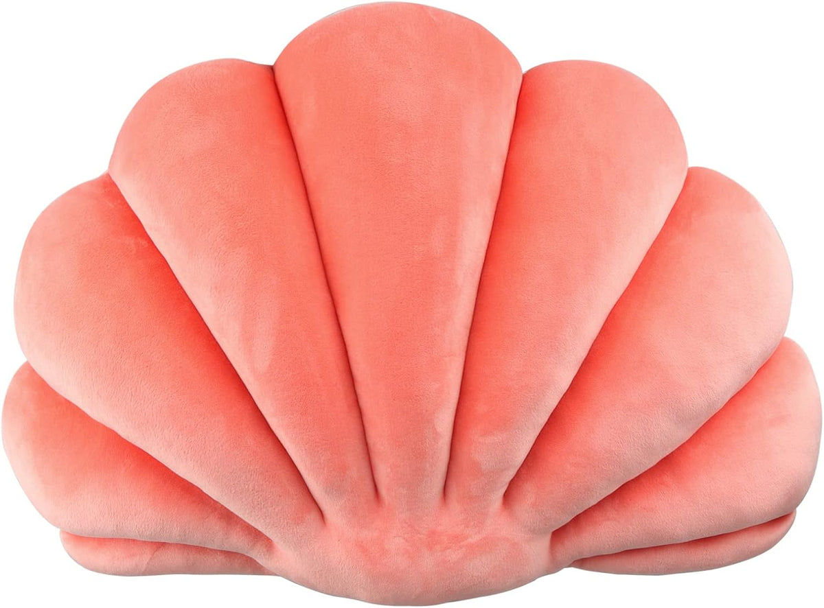 Yi-gog Seashell Pillow Sea Shaped Decorative Princess Throw Pillow 3D Velvet Soft Ocean Cute Throw Pillows for Bed Couch Chair Sofa Room 13.4 X 9.8 inch
