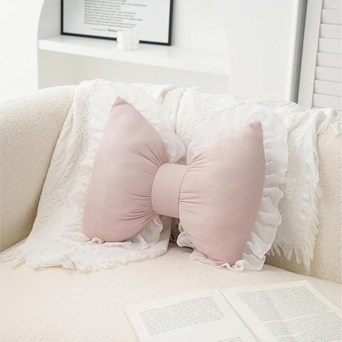 Cute Bow Shaped Pillows Bow Lace Pillow Lumbar Pillow Home Decorative Bowknot Throw Pillow Cushion for Sofa Couch Bed Living Room Bedroom
