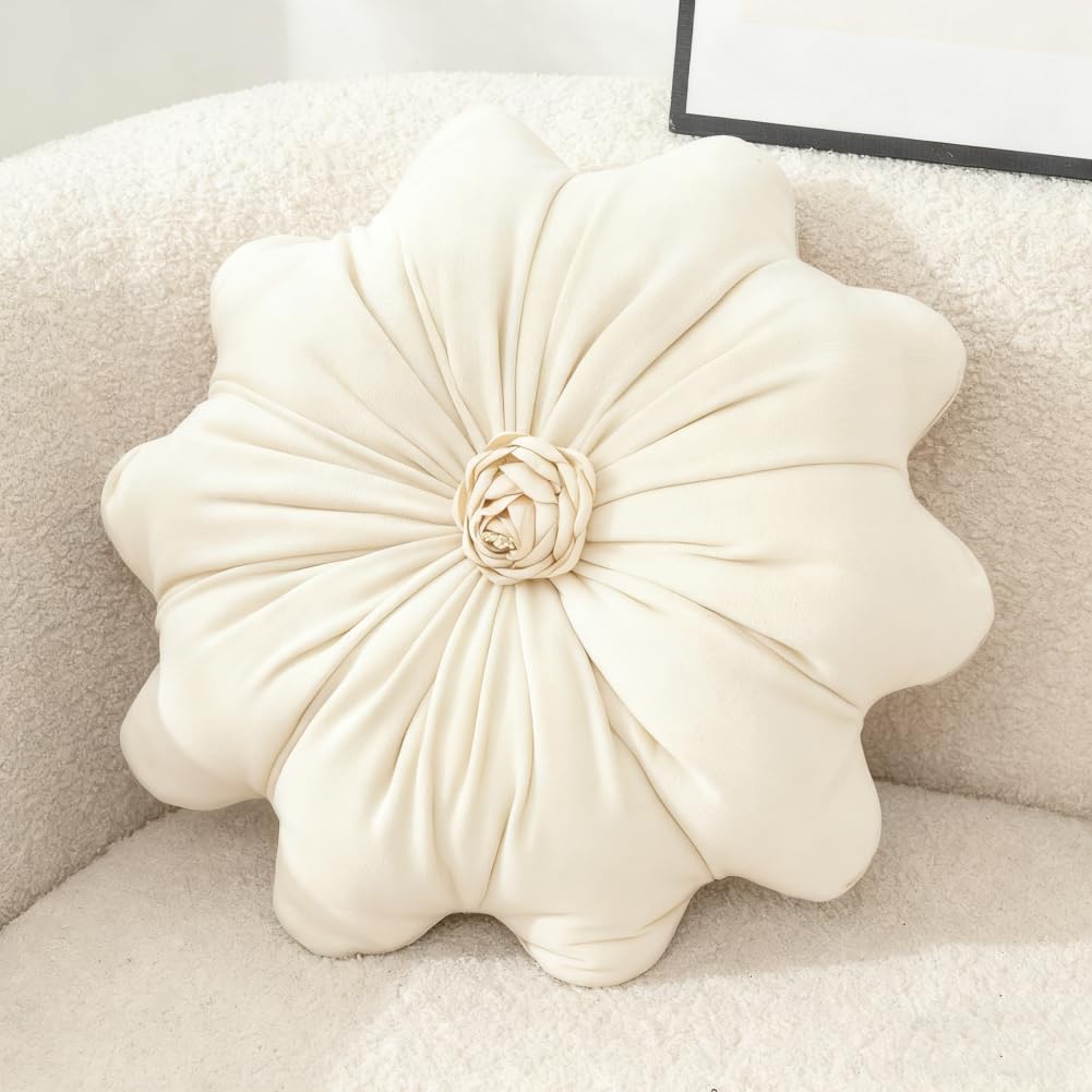 15.7 Inches Round Throw Pillows Velvet Flower Chair Cushion for Couch Sofa Chair Bed Home Decoration