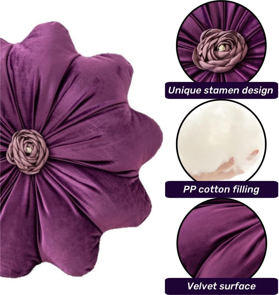 15.7 Inches Round Throw Pillows Velvet Flower Chair Cushion for Couch Sofa Chair Bed Home Decoration