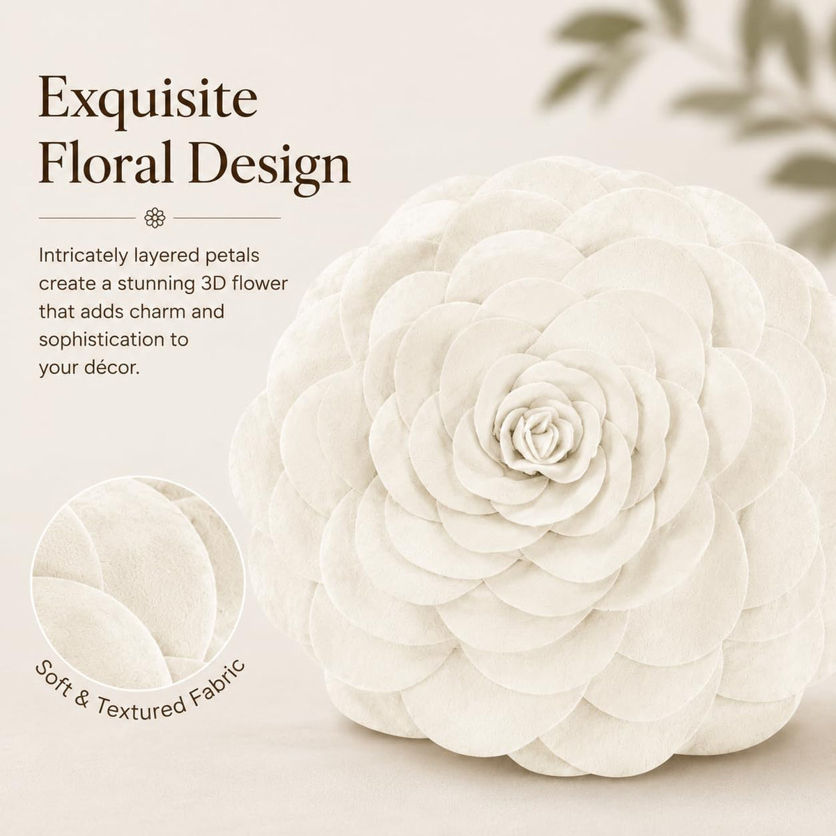 Fennco Styles Eva's Flower Garden Decorative Filled Throw Pillow 13" Round - Floral Accent Pillow for Home, Couch, Bed, Living Room, Holiday and Office Décor (Ivory)