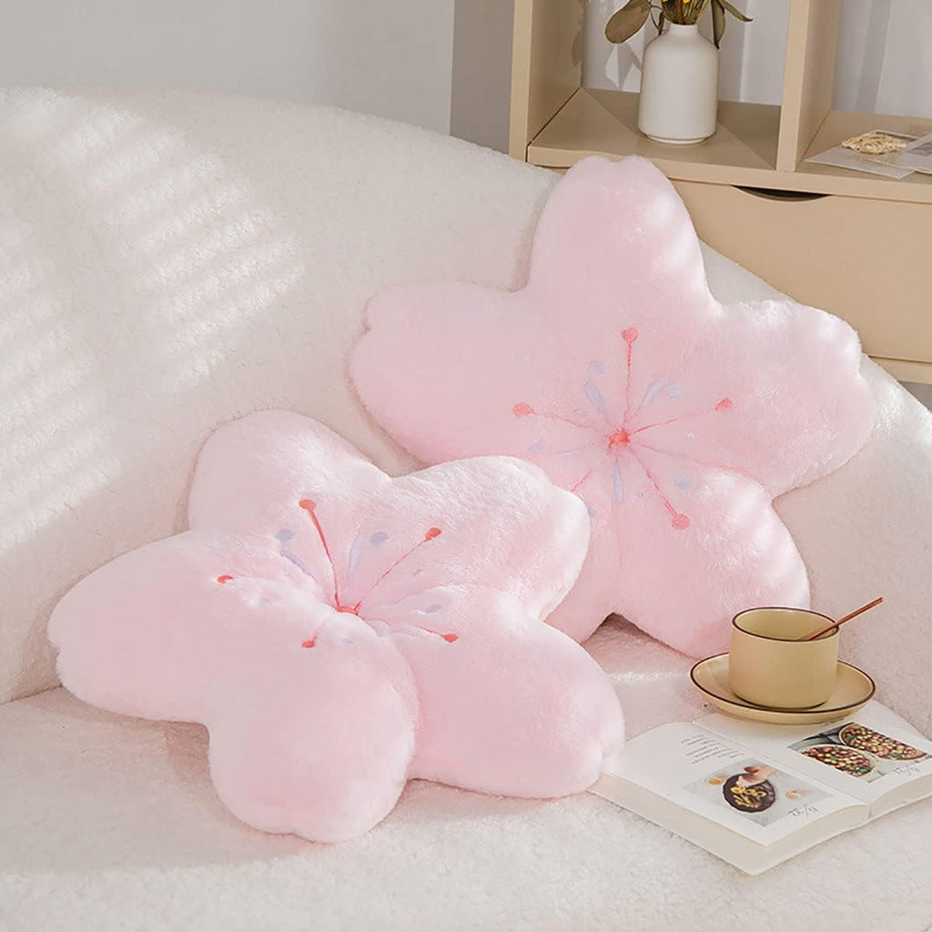 Cute Cherry Blossom Decorative Plush Pillow for Bedroom Balcony Living Room Sofa Chair car Cushion (Pink) (17.7 * 17.7, Pink)