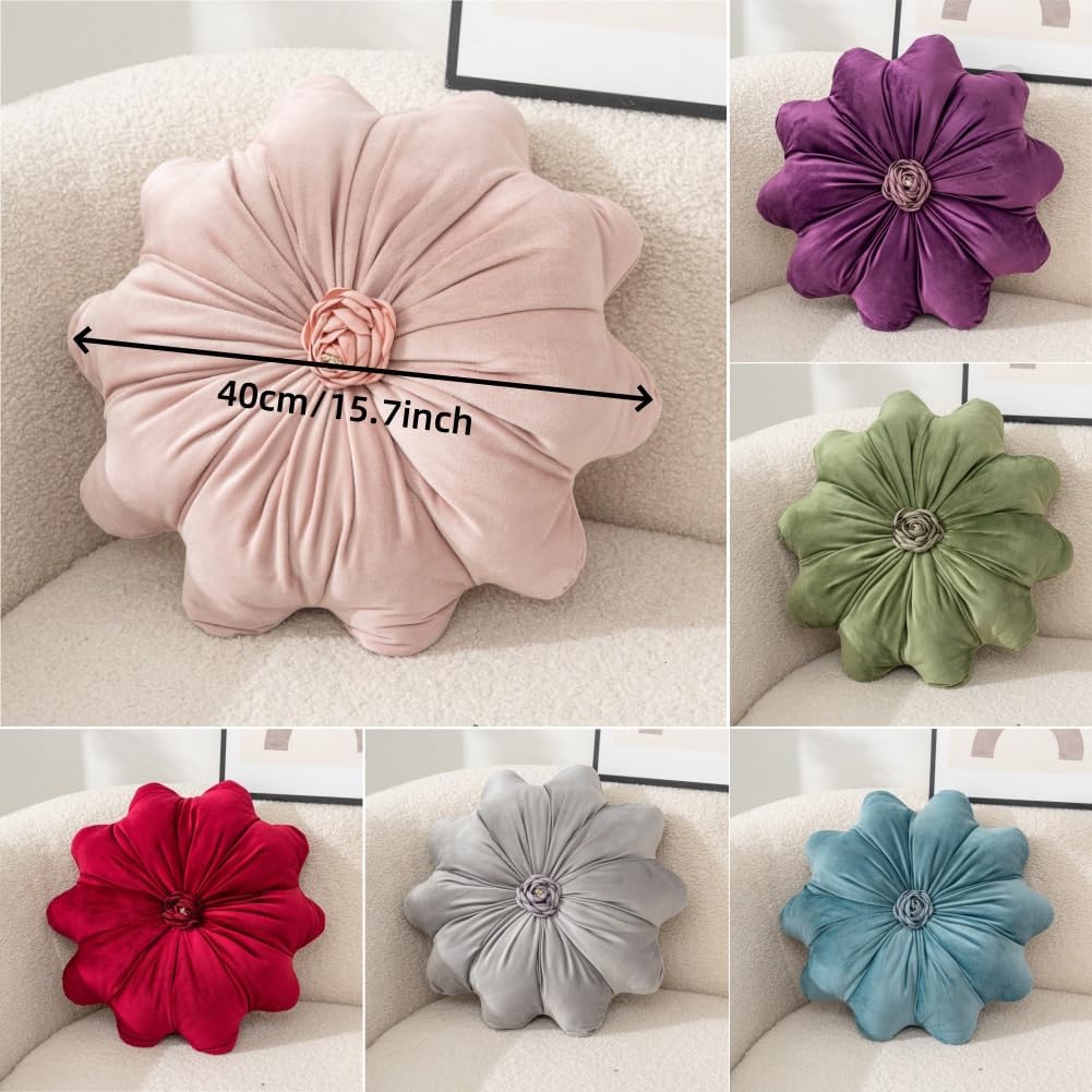 15.7 Inches Round Throw Pillows Velvet Flower Chair Cushion for Couch Sofa Chair Bed Home Decoration