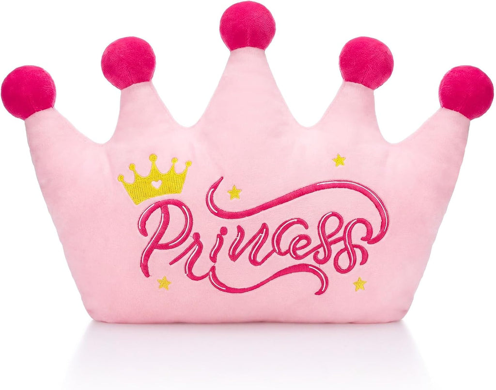Sliner Crown Shaped Throw Pillow 16'' x 15'' Pink Plush Crown Princess Throw Pillow Fluffy Decorative Soft Pillows Sofa Bed Back Cushion for Home Bedroom Decor