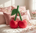 Cherry Pillow Fruit Velvet Throw Pillow 17x14 Inch Shape Hold Sculpted Stem