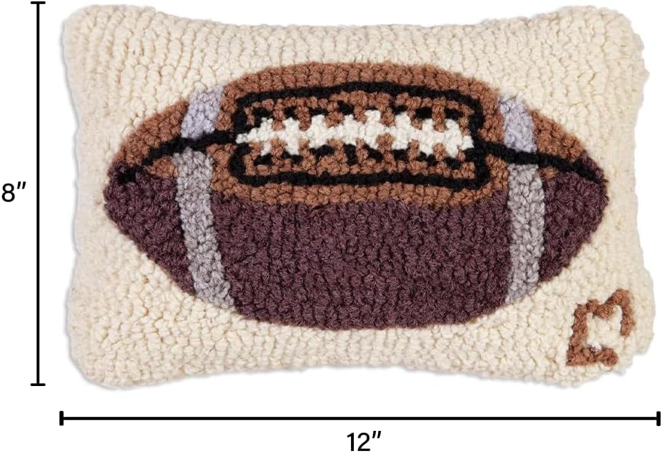 Chandler 4 Corners Artist-Designed Football Hand-Hooked Wool Decorative Throw Pillow (8 in x 12 in) Football Pillow for Couches & Beds - Easy Care & Low Maintenance Rugby Pillow - Great Gift for Dad