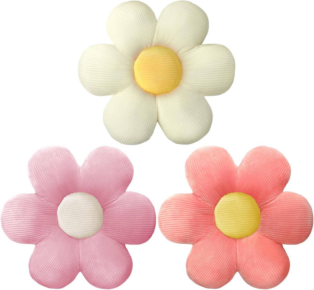 Sratte 3 Pcs Flower Pillows Daisy Cushion, Vivid Colors, 16"