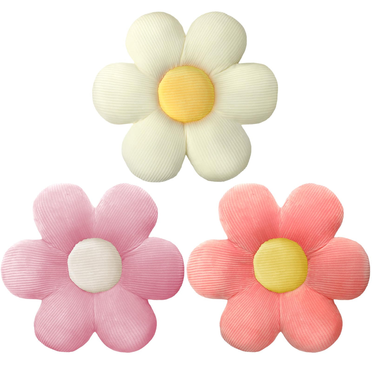 Sratte 3 Pcs Flower Pillows Daisy Cushion, Vivid Colors, 16"