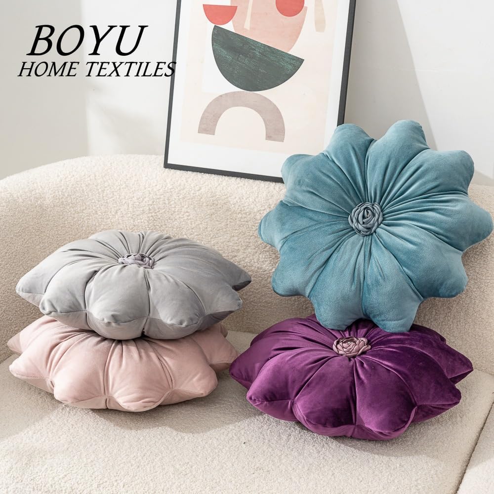 15.7 Inches Round Throw Pillows Velvet Flower Chair Cushion for Couch Sofa Chair Bed Home Decoration