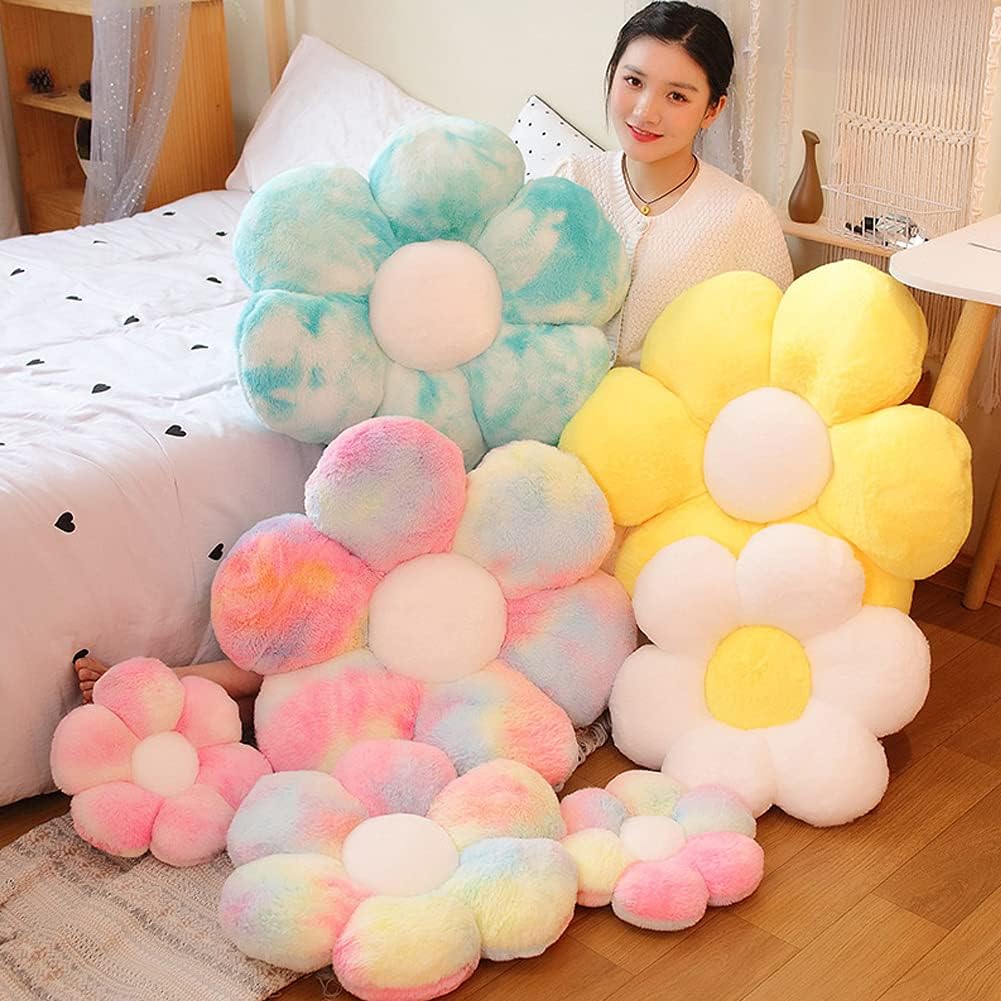 lannery Flower Plush Throw Pillows, Flower Floor Pillow Seating Cushion Toy for Reading, Room, Watching TV (11.8", Yellow-2)