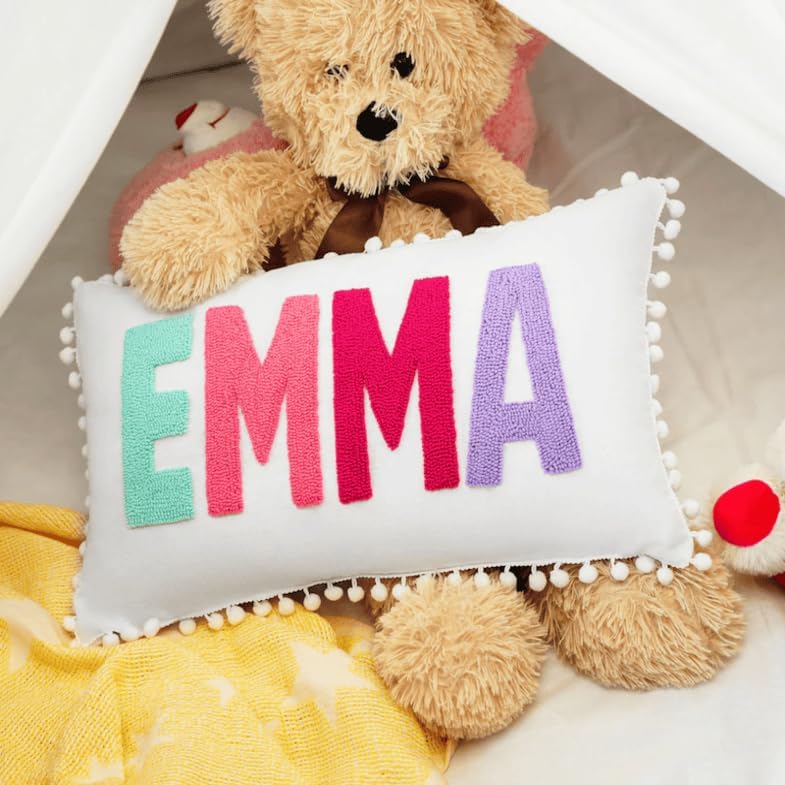mia'spillow lab Personalized Embroidered Name Pillow for Toddler or Baby – Handmade Monogram Cushion – Custom Nursery Gift for Birthday or Baby Shower – Multiple Sizes & Colors Available