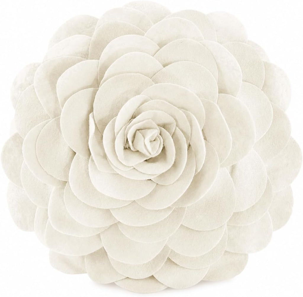 Fennco Styles Eva's Flower Garden Decorative Filled Throw Pillow 13" Round - Floral Accent Pillow for Home, Couch, Bed, Living Room, Holiday and Office Décor (Ivory)