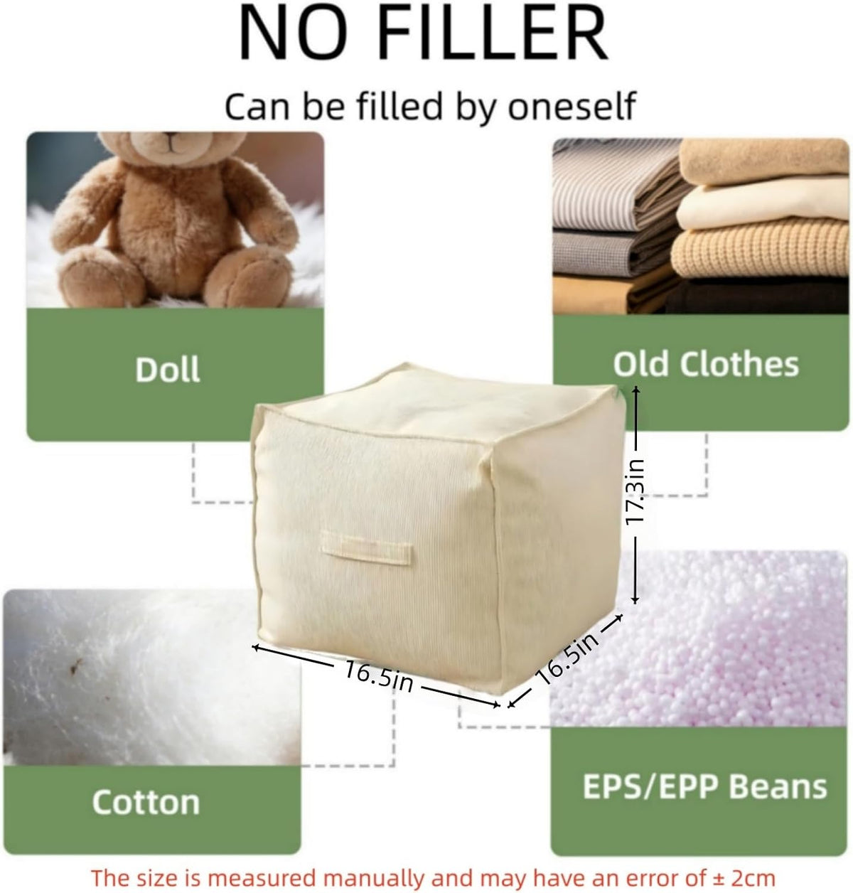 Unstuffed Pouf Ottoman Cover for Living Room