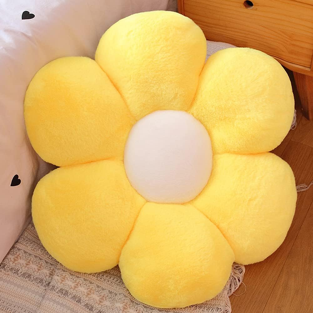 lannery Flower Plush Throw Pillows, Flower Floor Pillow Seating Cushion Toy for Reading, Room, Watching TV (11.8", Yellow-2)