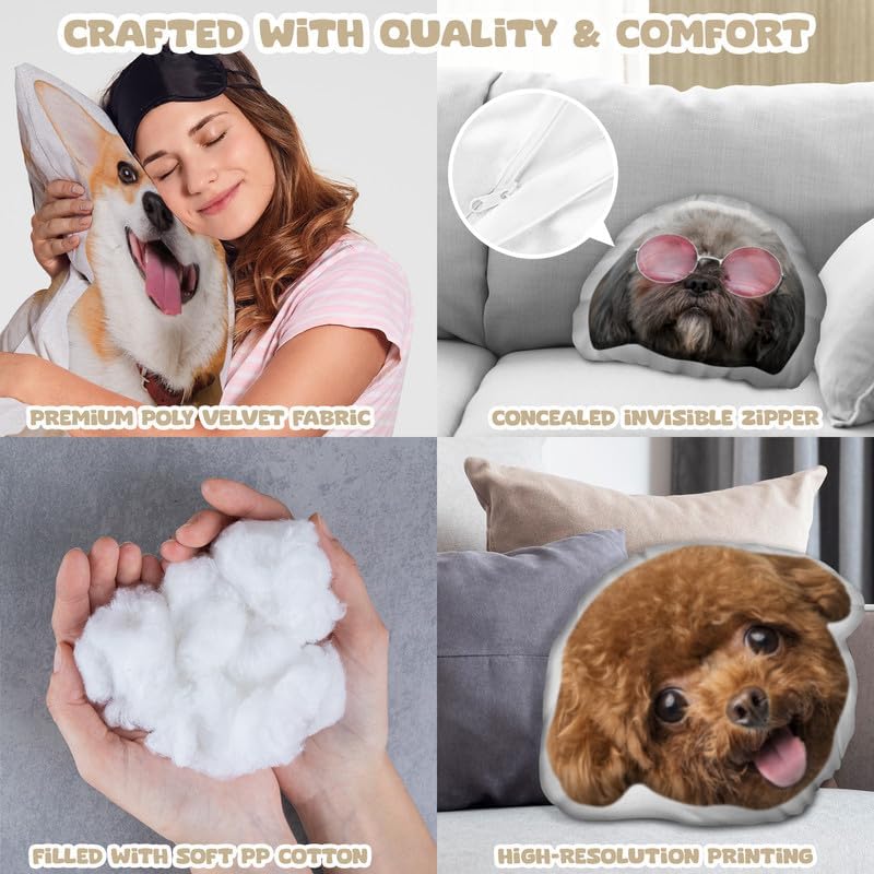 Custom Pet Pillow with Photo - Personalized Face Dog Cat Shaped Pillow - Personlized Pet Memorial Gifts for Loss of Dogs - Birthday Gift for Pets Lover - White Elephant Gift for Mom Dad
