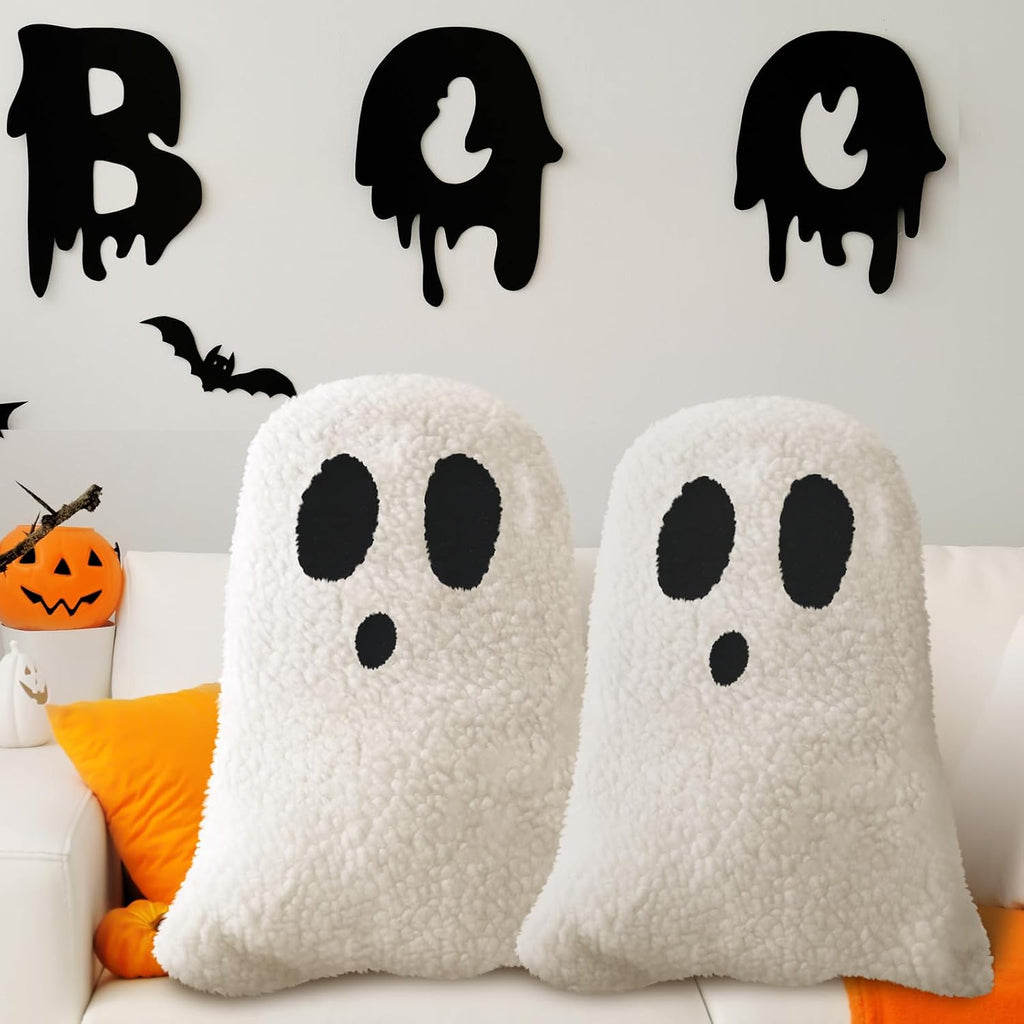 Kigley 2 Pcs 2 Pcs Halloween Ghost Throw Pillows, 11.81 x 7.87 Inch