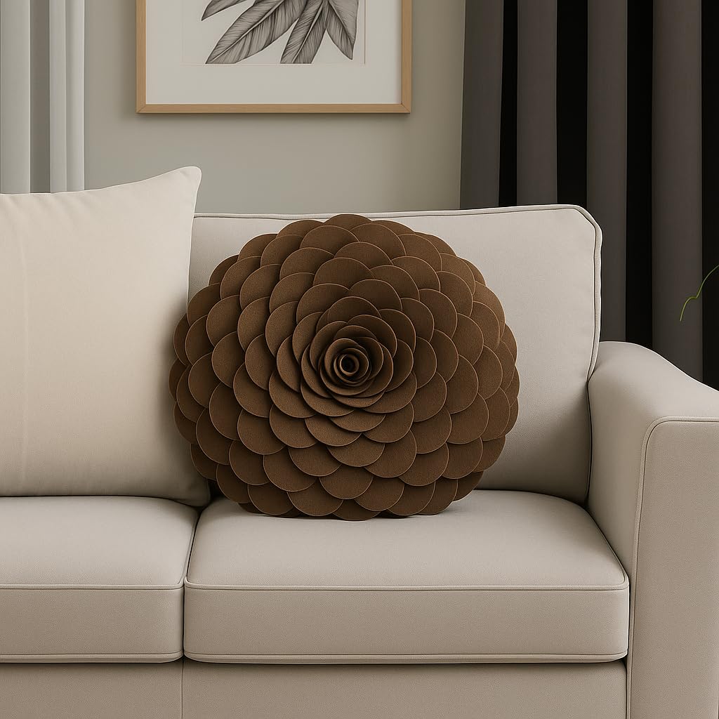 Fennco Styles Eva's Flower Garden Decorative Filled Throw Pillow 13" Round - Floral Accent Pillow for Home, Couch, Bed, Living Room, Holiday and Office Décor (Ivory)