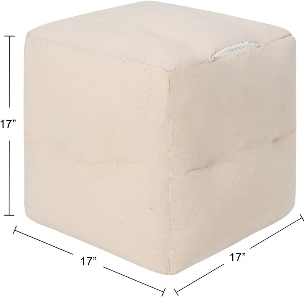 REDEARTH · Pouf Filler Ottoman Textured Boho Storage Cube Poof Decorative Pouffe Farmhouse Footrest Accent Footrest - Living Room Bedroom Nursery; 100% Cotton (17"X17"X17", Natural)
