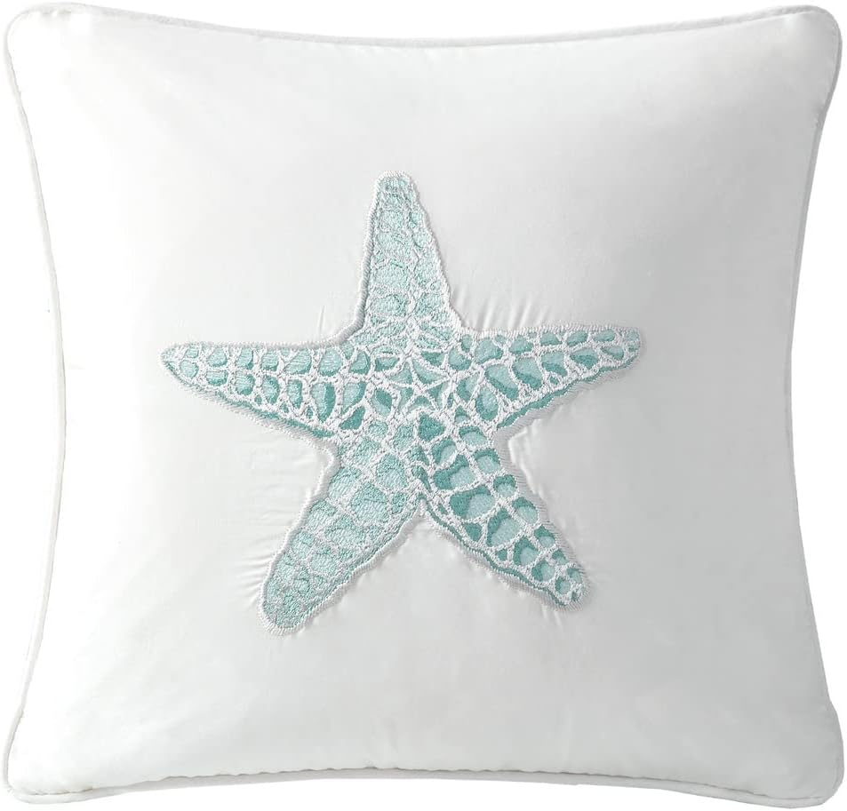 Harbor House Modern Design Decorative Pillow Hypoallergenic Sofa Cushion Lumbar, Back Support, Square 16" x 16", Maya Bay, Cotton Blue