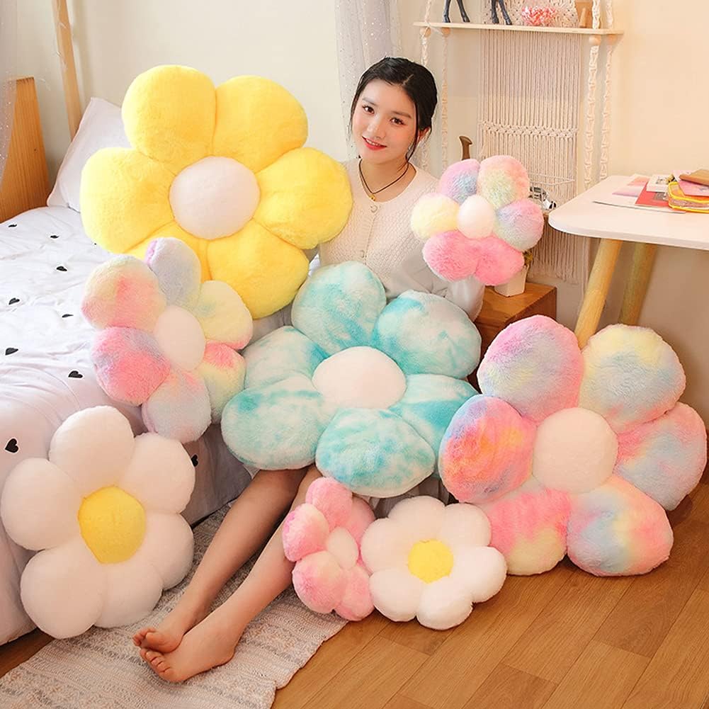 lannery Flower Plush Throw Pillows, Flower Floor Pillow Seating Cushion Toy for Reading, Room, Watching TV (11.8", Yellow-2)