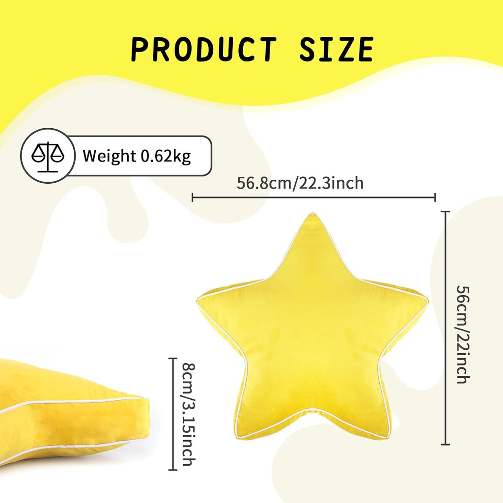 Star Pillow - 22 Inches Decorative Pillows Cozy Room Décor Large Throw Pillow Accent Floor Cushion Yellow