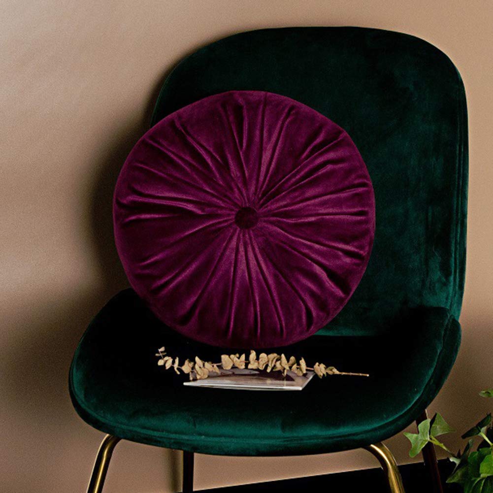 vctops Round Velvet Solid Color Chair Cushion Pumpkin Pleated Throw Pillow Home Decorative Floor Pillow Diameter 15" Gold Yellow