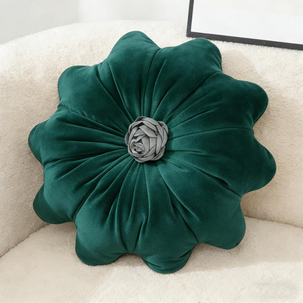15.7 Inches Round Throw Pillows Velvet Flower Chair Cushion for Couch Sofa Chair Bed Home Decoration