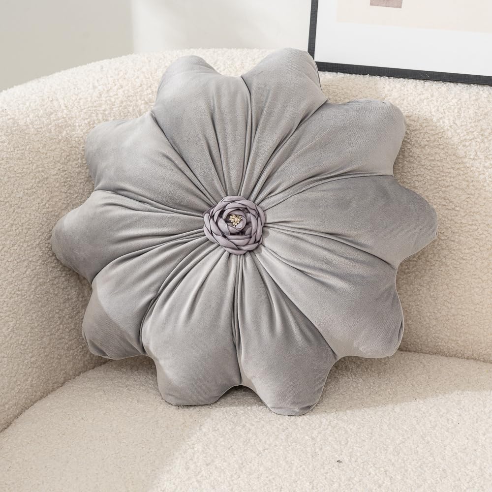 15.7 Inches Round Throw Pillows Velvet Flower Chair Cushion for Couch Sofa Chair Bed Home Decoration