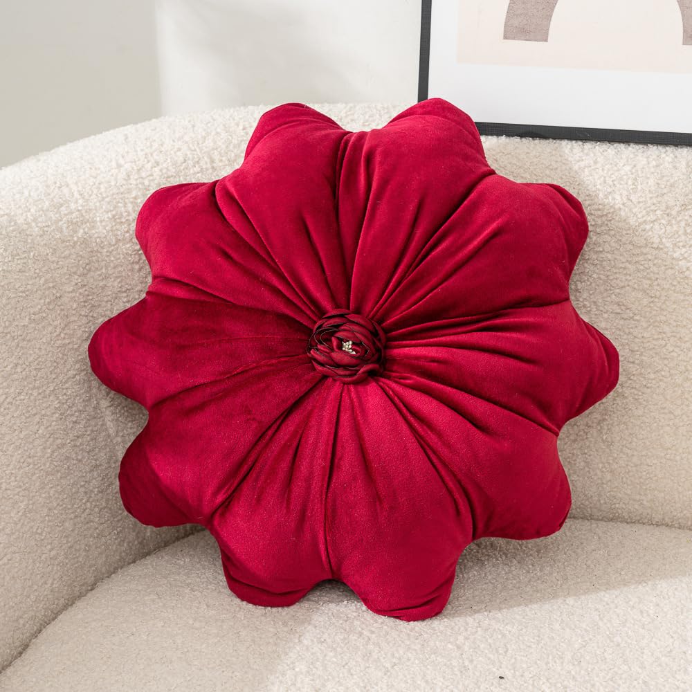15.7 Inches Round Throw Pillows Velvet Flower Chair Cushion for Couch Sofa Chair Bed Home Decoration