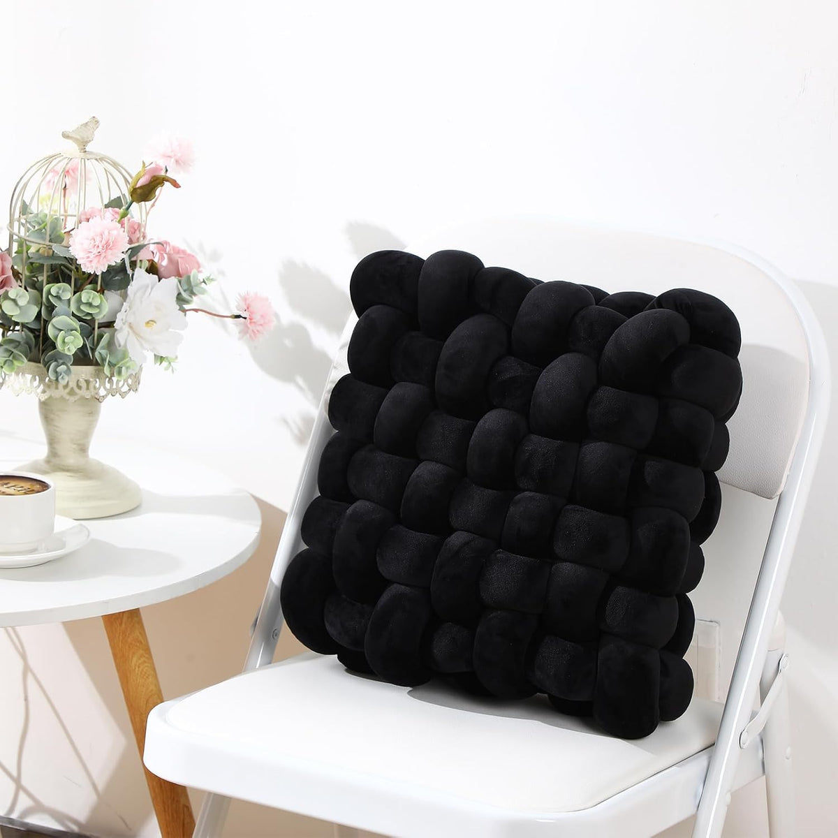 Wenqik 2 Pcs Knot Pillows Square Throw Pillow, Black, Crystal Velvet