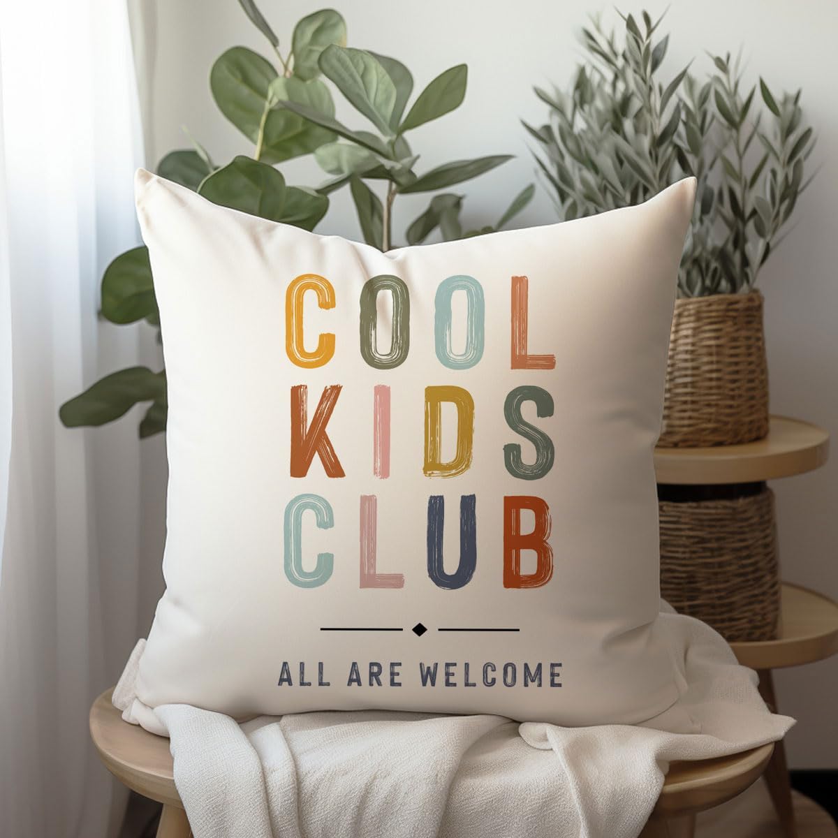 18x18 Inches Plush Kids Room Decor Pillow Cover, Boho Pattern, Invisible Zipper, Classroom & Playroom Decor