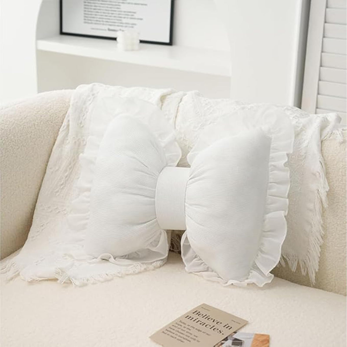 Cute Bow Shaped Pillows Bow Lace Pillow Lumbar Pillow Home Decorative Bowknot Throw Pillow Cushion for Sofa Couch Bed Living Room Bedroom