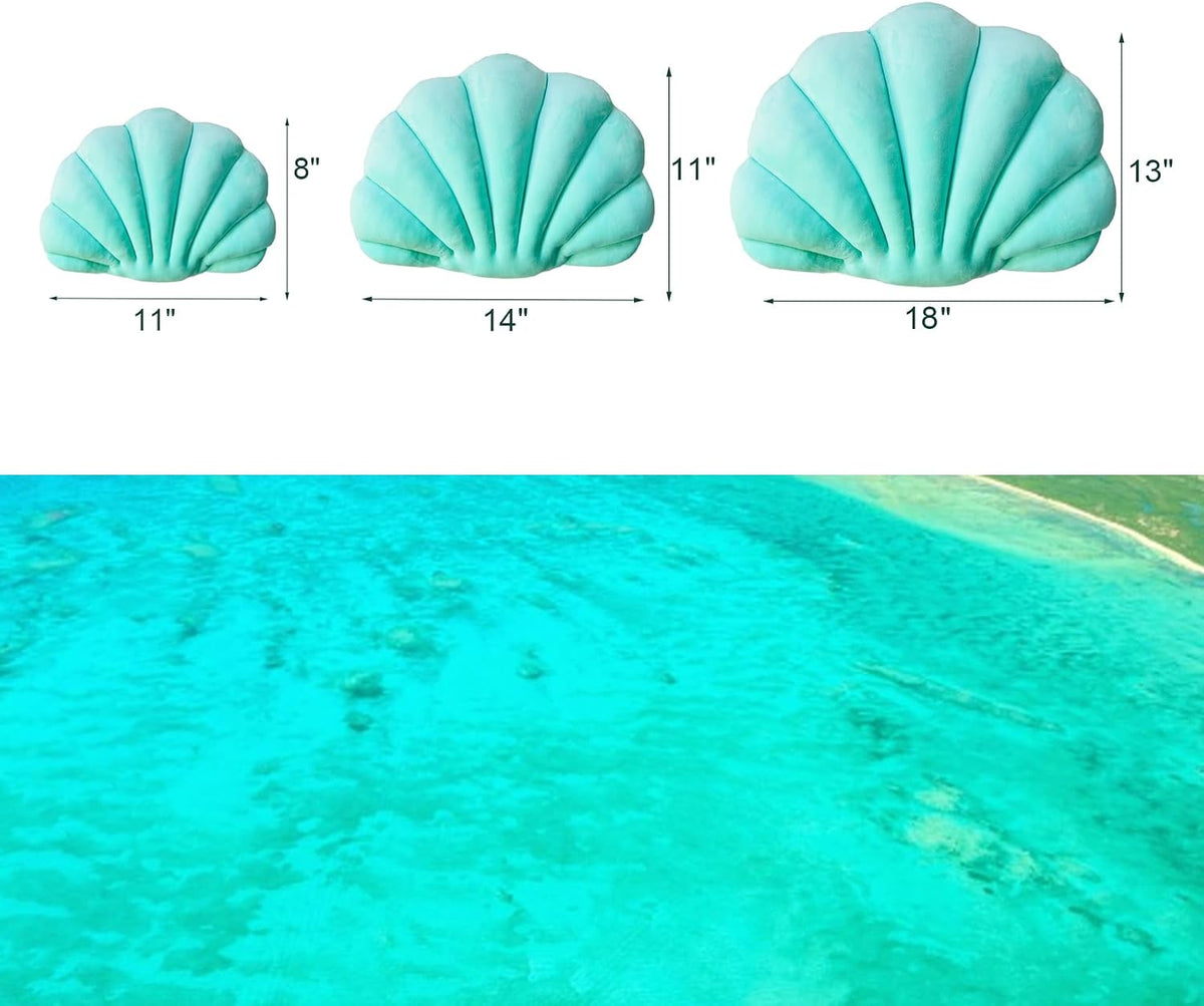YRXRUS Shell Throw Pillows, Lake Green Shell Shaped Pillow, Small Cute Seashell Decorative Pillow Ocean Series Cushion for Bedroom Living Kids Room Gifts Pillow 11 X 8 Inch