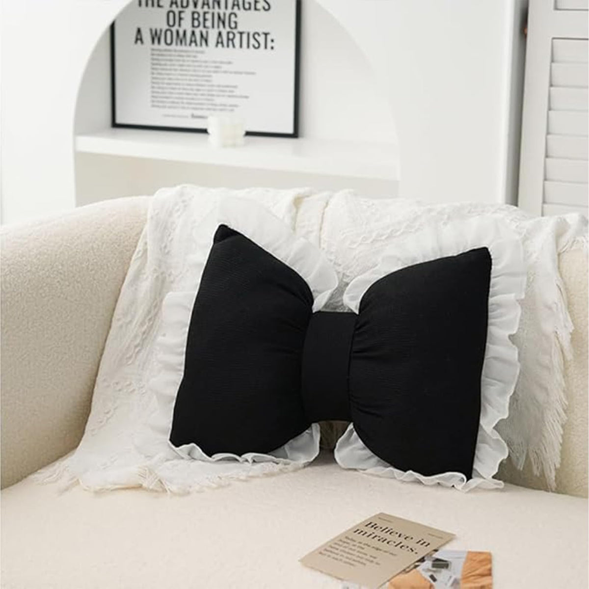 Cute Bow Shaped Pillows Bow Lace Pillow Lumbar Pillow Home Decorative Bowknot Throw Pillow Cushion for Sofa Couch Bed Living Room Bedroom