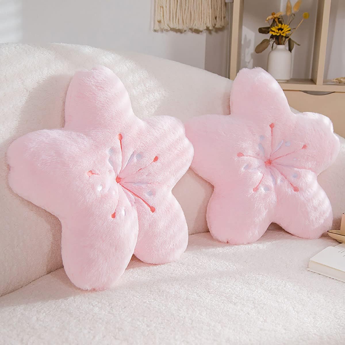 Cute Cherry Blossom Decorative Plush Pillow for Bedroom Balcony Living Room Sofa Chair car Cushion (Pink) (17.7 * 17.7, Pink)