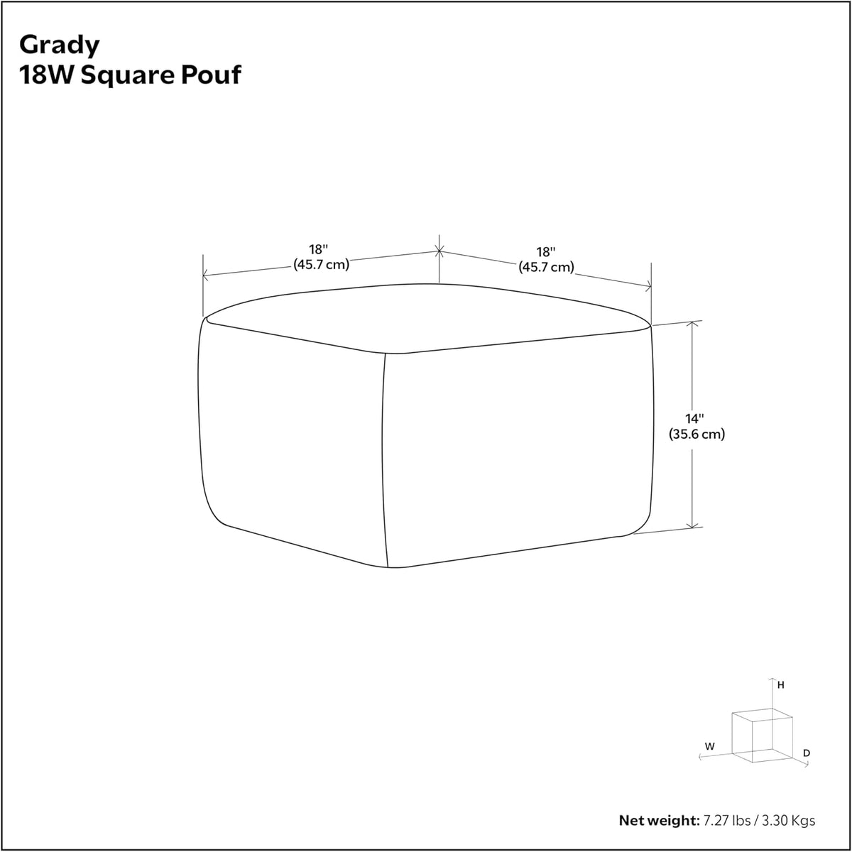 SIMPLIHOME Grady Square Pouf - 18 inch Wide Wool and Cotton Handloom Woven Ottoman in Natural/Blue, Contemporary Footstool or Extra Seating for Living Room with Polystyrene Bead Filling, Assembled