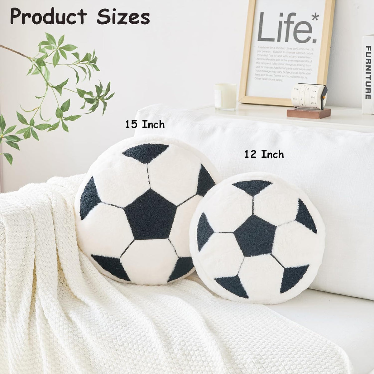 Baseball Pillow,12" Baseball Shaped Pillow Floor Cushion Seating Cushion with Faux Rabbit Fur,Round Ball Throw Pillow Room Décor for Sofa Couch Living Room