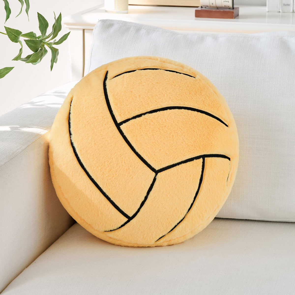 Baseball Pillow,12" Baseball Shaped Pillow Floor Cushion Seating Cushion with Faux Rabbit Fur,Round Ball Throw Pillow Room Décor for Sofa Couch Living Room